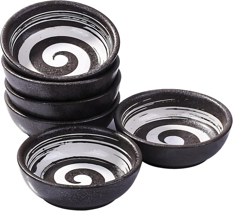 Whitenesser Japanese Porcelain Side Dishes Seasoning Dish 3.7 Inch Ceramic Dipping Sauce Dip Bowls Set of 6 for Sushi Pinch(Black) - Image 1